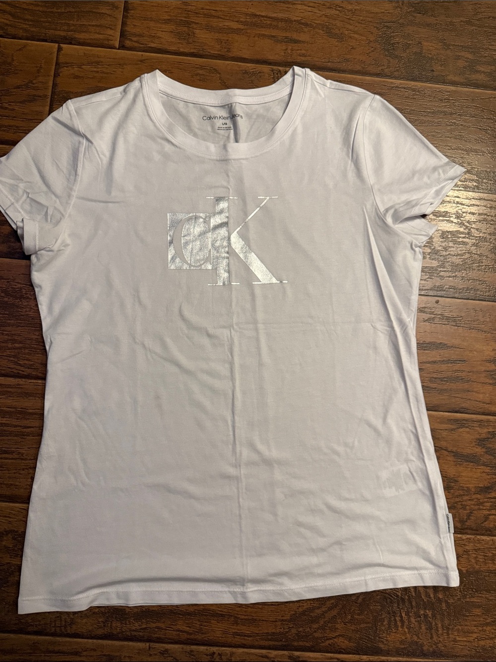Calvin Klein White Short Sleeve Tee with Silver CK Logo